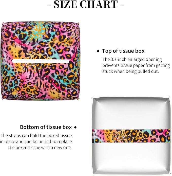 POIUBLE Rainbow Colored Leopard Tissue Box Cover Leather Tissue Box Holder Square Facial Paper Organizer Dispenser for Bathroom Kitchen Bedroom Vanity Countertop Night Stands