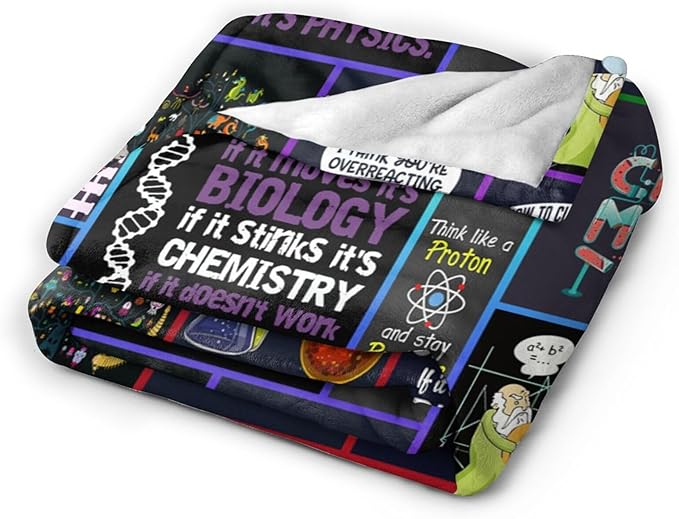 Science Blanket Science Funny Quotes Gifts for Geeks Lover Throw Blanket Cozy Fleece Flannel Lightweight Stuff Plush for Men Women Chemists Physics Adults for Couch Sofa Bed Home Decor 60"x80"