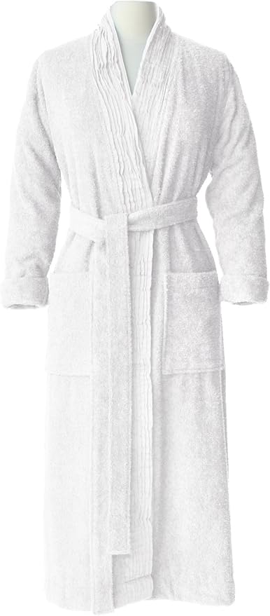 Nine Space Turkish Cotton Pleated Trim Terry Robe | Luxurious Bathrobe, Soft Spa Robe, Cozy Lounge Wear for Women
