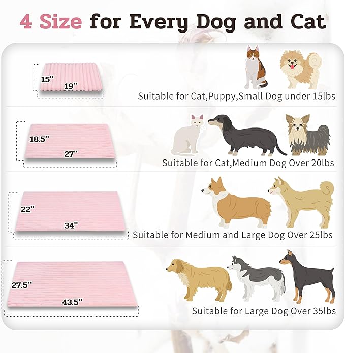 NWK Pack of 4 Fluffy Self Warming Cat Mat, Cat Blanket, Thermal Dog Mat, Washable, Non-Slip Bottom for Sofa & Crate & Kennel & Car Seat (Blush Pink, Large (34'' X 22'' X 0.7''))