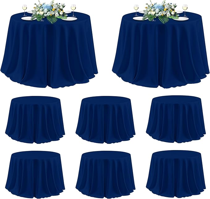 sancua Round Tablecloth 120 Inch Diameter, 8 Pack - Circle Polyester Fabric Table Cloth for Wedding Party Reception Banquet Birthday, Washable Formal Table Cover (Fit 48-96 Inch Tables), Navy Blue