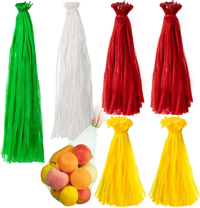 Treela 600 Pieces Reusable Mesh Bags Reusable Produce Seafood Onion Vegetable Storage Mesh Net Nylon Poly Bags for Crawfish Shellfish Crab Grocery Toys Fruits, 4 Sizes