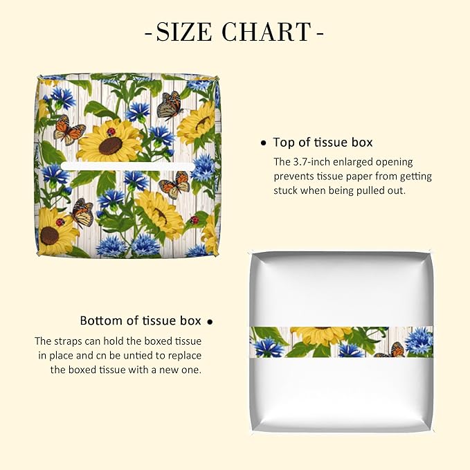 POIUBLE Cornflowers and Sunflowers Tissue Box Cover Butterfly and Ladybug Leather Tissue Box Holder Square Facial Paper Organizer Dispenser for Bathroom Kitchen Bedroom Vanity Countertop Night Stands