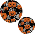 Boccsty Halloween Spider Web Pumpkins Trivet Mat 2PCS Trick Or Treat Round Woven Potholders Kitchen Table Countertop Protector Hot Pads Farmhouse Coasters Counter Mats for Cooking Baking