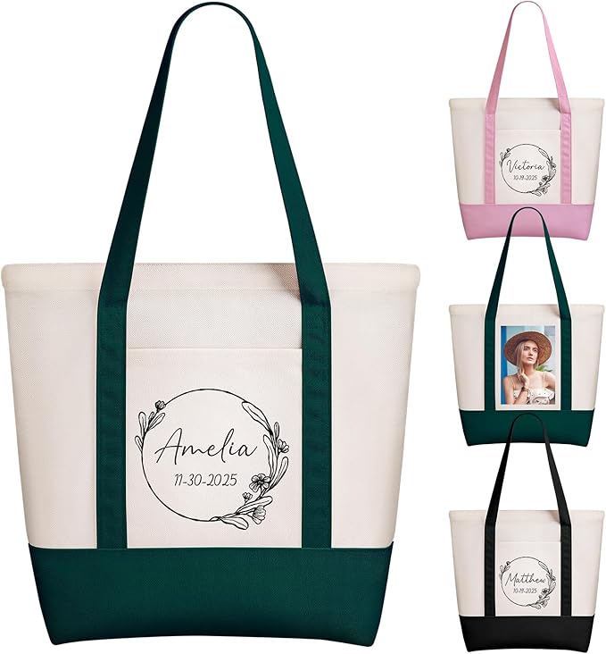 WACAR Custom Tote Bags with an External Pocket, Bulk Personalized Canvas Tote Bags, Reusable Grocery Bag for Beach, Daily Use