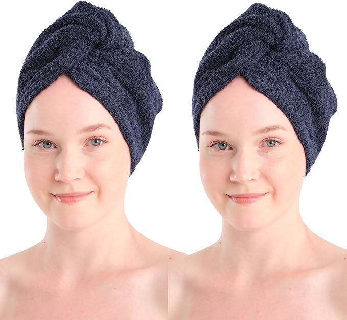 Seritaine Hair Towel Wrap for Women 2 Pack – 100% Turkish Cotton Turban for Wet Hair Quick Dry – Soft & Gentle Head Towel Cap– Soft and Absorbent Cotton - 10x26 inch