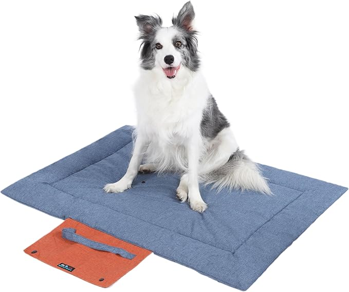 Warfort Outdoor Foldable Dog Mat Durable Teflon-Coated Oxford Material Waterproof Thin Dog pad Travel-Friendly Machine Washable Design for Camping/Car (Blue, Small (27.6 * 19.7 * 1.57 in))