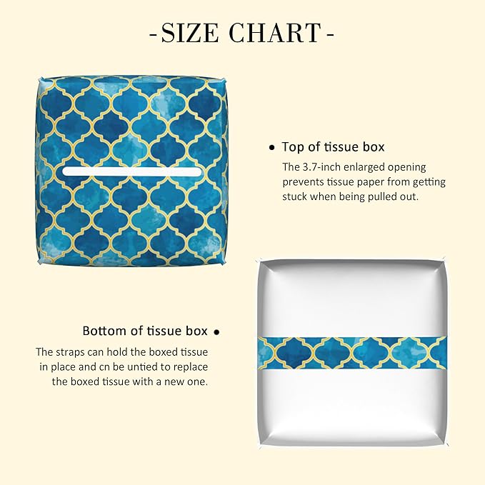 POIUBLE Tissue Box Holder Blue Moroccan Tile Tissue Box Cover Square Leather Tissue Holder Organizer Portable Decorative Facial Paper Case for Home Office Bathroom Vanity Countertop