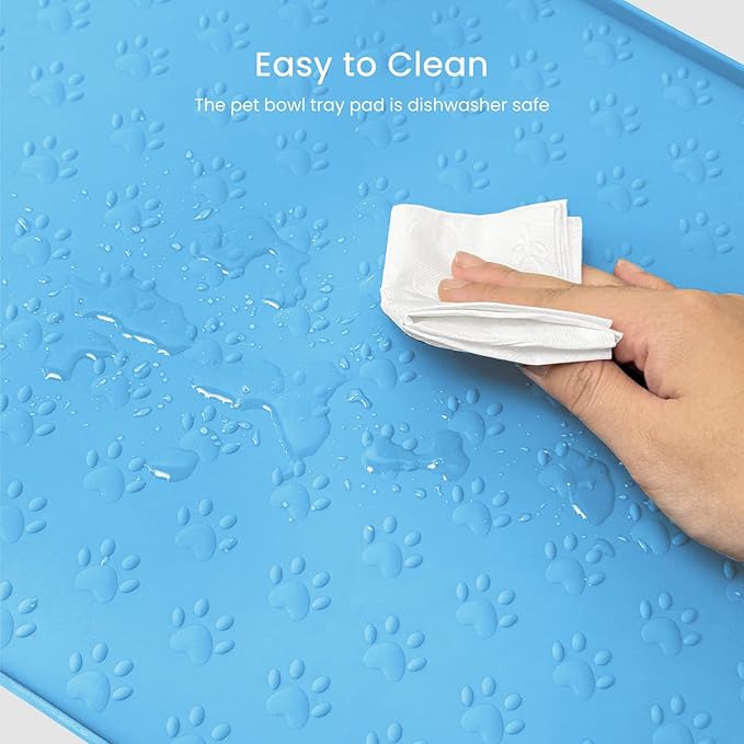 PWTAA Dog Food Mat Anti-Slip Silicone Dog Bowl Mat Thicker Pet Placemat Waterproof Cat Feeder Pad with Raised Edge Puppy Kitten Feeding Mats Suitable Small Medium-Sized Dogs Cats Eating Tray