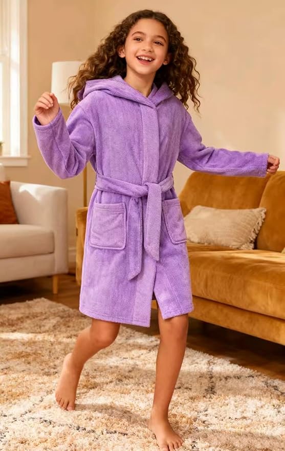 Fraprasty Boys Girls Hooded Robe Soft Touch Robe Kids Terry Cloth Cotton Spa Bathrobe Sleepwear 2-14 Years