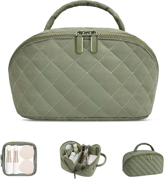 honitty Makeup Bag, Quilted Makeup Bag, Puffy Travel Make up Bags, Cosmetic Organizer Bag, Waterproof Toiletry Bag for Women