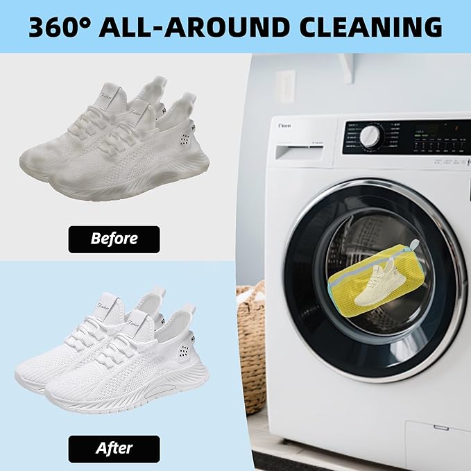 FurrPhunny 2Pcs Shoe Washing Machine Bag, Quick & Easy Cleaning, Laundry Shoe Bag for Washer and Dryer, Cleaning Bag for Sneaker & Most Shoe Types and Sizes (Yellow)