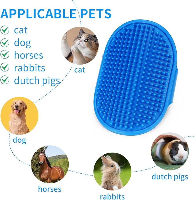 DSOE Dog Grooming Brush，Pet Shampoo Massage Bath Brush Comb with Adjustable Loop Handle for Grooming Short and Long Hair Cats and Dogs, 2pcs(Tapered brush head, Blue+Green)