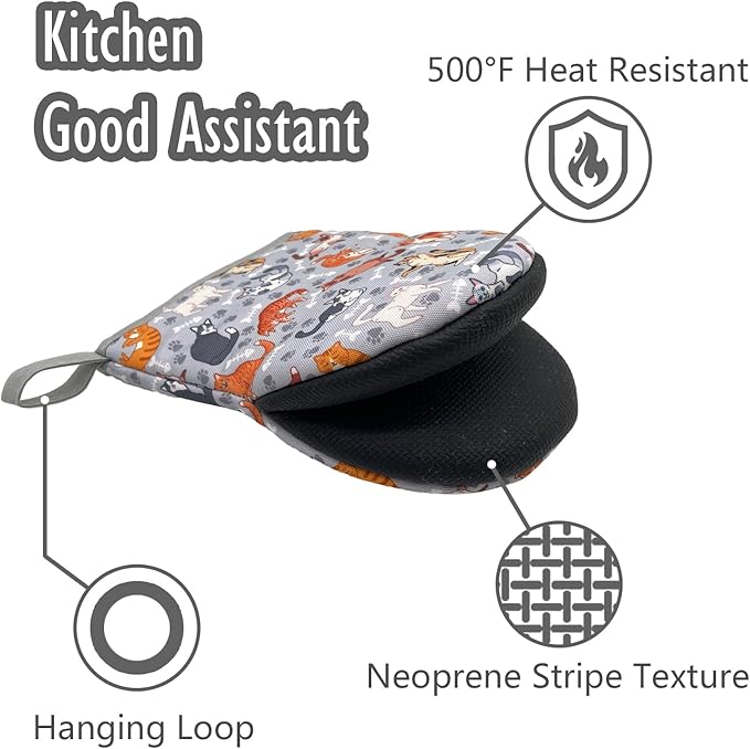 Cat Paw Claw Grey Mini Silicone Oven Mitts, Heat Slip Resistant Kitchen Gloves 2-Pack Set, Soft Short Small Oven Mittens Pot Holders for Baking Grilling Barbecue Microwave Gift