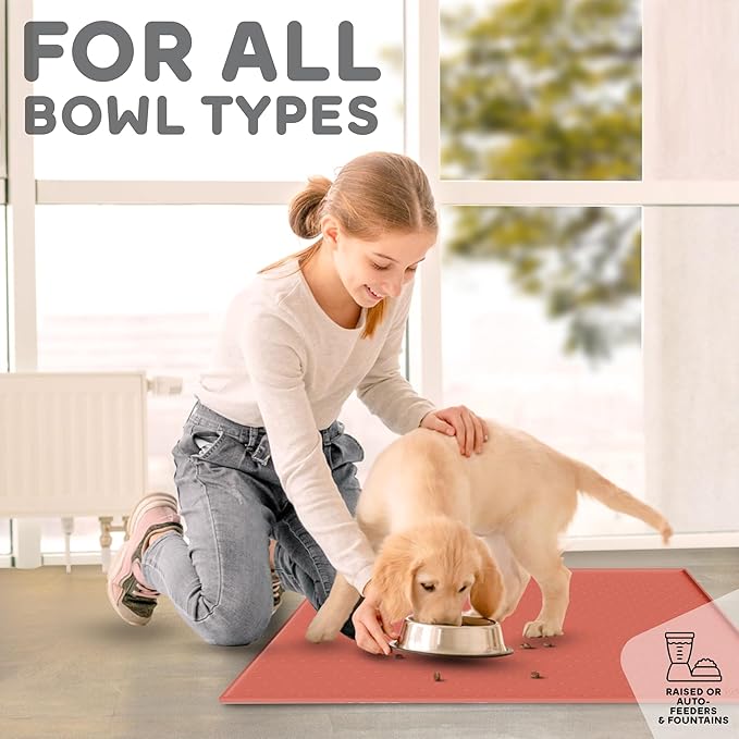 PetHappily Dog Food Mat - Raised Edges Dogs Mat for Food and Water Prevent Spill, Waterproof Cat Food Mats Protect Floors, Easy Clean Dog Bowl Mats for Food and Water, Silicone Pet Food Tray