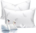zibroges Goose Feather Pillows Bed Pillow - Hotel Down Pillows King Size Set of 2, Fluffy Support Surround Fill Polyester for Back, Stomach, Side Sleepers