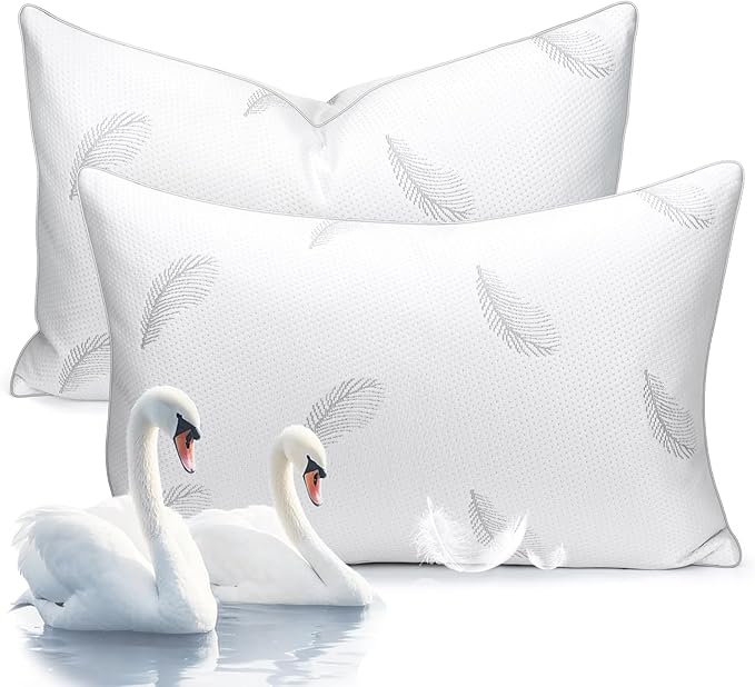 zibroges Goose Feather Pillows Bed Pillow - Hotel Down Pillows King Size Set of 2, Fluffy Support Surround Fill Polyester for Back, Stomach, Side Sleepers