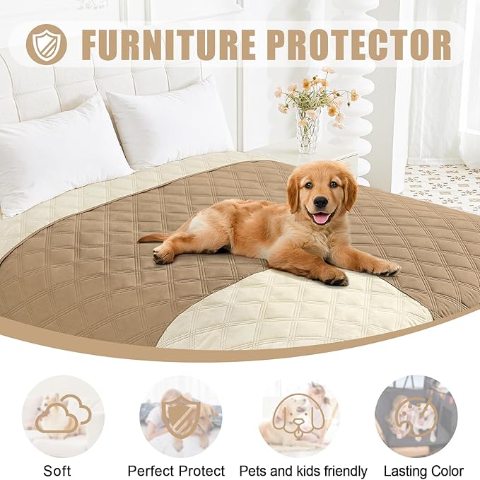 Smiry Waterproof Dog Bed Cover Blanket 82x120, Soft Reversible Pet Blanket, Washable Leakproof Cats Dogs Couch Cover for Sofa, Couch, Furniture, Lattice, Camel/Beige