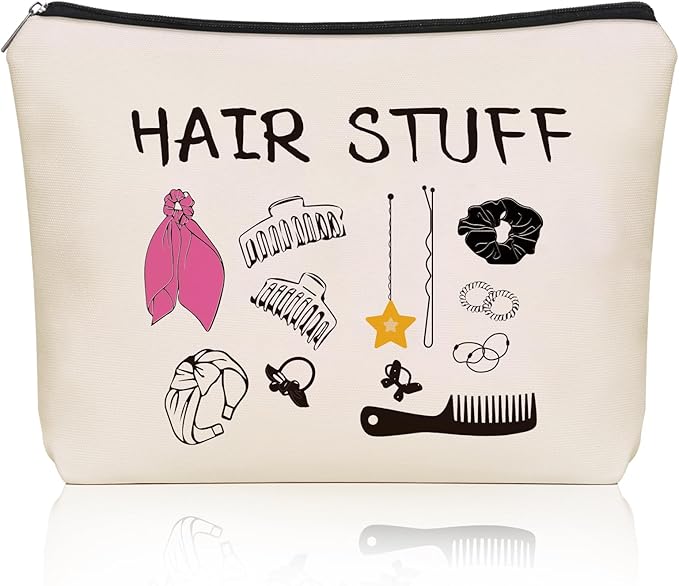 Girlly Hair Stuff Makeup Bag Valentines Day Gifts: Hair Accessories Themed Cosmetic & Toiletry Organizer Pouch For Teen Girls & Women Hairstylist Sisters, Friends.Ideal Gift For Travel, Birthdays.