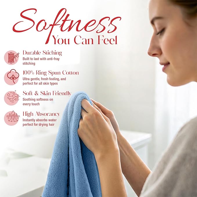RIVERSIDE 12 Pack Washcloths - 12x12 Inches, 500 GSM, 100% Ring-Spun Cotton - Soft, Absorbent & Durable Face and Body Towels - for Bathroom, Spa, Gym, Makeup Removal & Everyday Use - Medium Blue