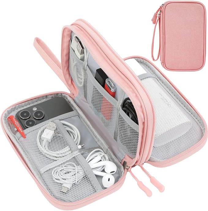 CAAORDKSO Electronics Accessories Organizer Pouch Bag, Electronic Organizer Travel Case Cable Organizer Electronics Accessories Bag for Cable, Cord, Charger, Power Bank, Earphone (Light Pink, Large)