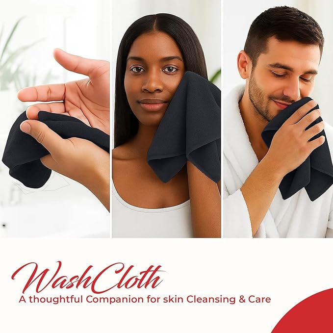 RIVERSIDE 12 Pack Washcloths - 12x12 Inches, 500 GSM, 100% Ring-Spun Cotton - Soft, Absorbent & Durable Face and Body Towels - for Bathroom, Spa, Gym, Makeup Removal & Everyday Use - Charcoal