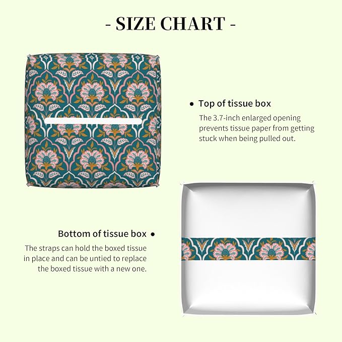 Vintage Colorful Boho Paisley Floral Tissue Box Cover Square Leather Tissue Holder Waterproof Facial Paper Organizer Dispenser Cube Paper Cover Case for Home Office Bathroom Vanity Countertop
