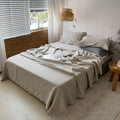 Simple&Opulence Washed Linen Bed Sheet Set Basic Style 4 Pieces (1 Flat Sheet & 1 Fitted Sheet & 2 Pillowcases) 100% Natural French Flax Soft Breathable Farmhouse Bedding (Queen, Linen)