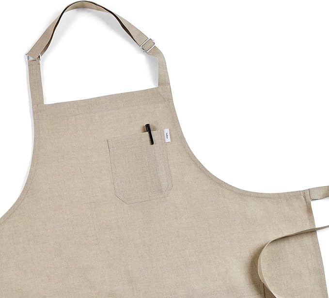 Solino Home Linen Bib Apron for Men & Women - 33 x 30 Inch Kitchen Apron with Front Pockets - Handcrafted from European Flax