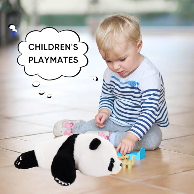Furvana Plush Panda Stuffed Animal, Black and White Weighted Plush Pillow, 12" Soft Cuddly Toy, for Kids and Girls Birthday Christmas