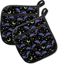 Pot Holders for Kitchen, Heat Resistance Hot Pads, Cute Potholder with Pocket for Kitchen Cooking Baking 2 Packs, Purple Bats