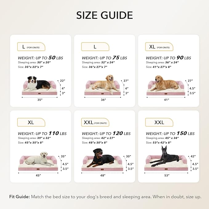 Casa Paw Orthopedic Dog Beds for Extra Large Dogs, Waterproof Egg Crate Foam XL Dog Bed with Sides 41x27Inch, Washable Big Dogs Couch Beds with Removable Cover and Nonskid Bottom, Pink