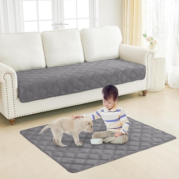 Smiry Waterproof Dog Bed Cover Blanket 68x82, Soft Reversible Pet Blanket, Washable Leakproof Cats Dogs Couch Cover for Sofa, Couch, Furniture, Lattice, Grey/Light Grey
