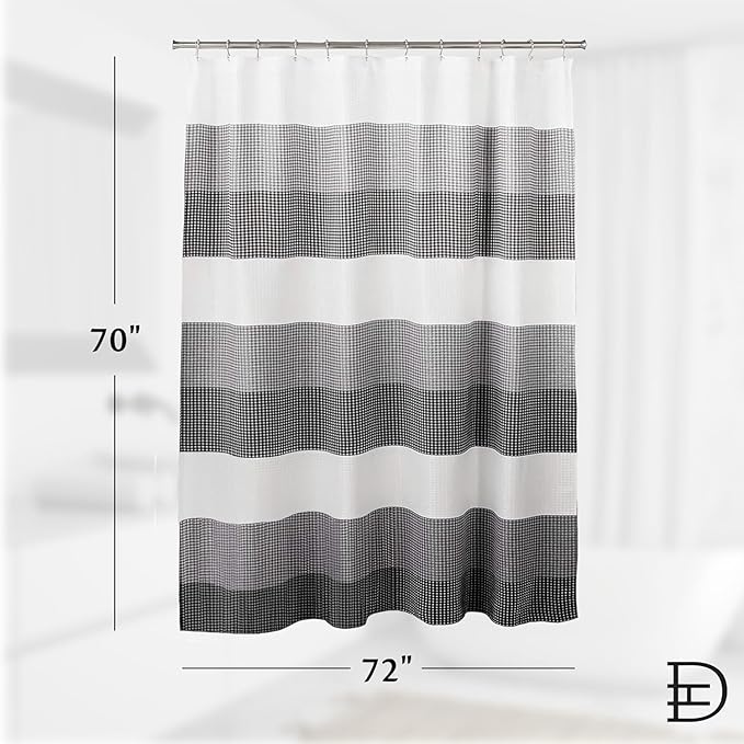 Dainty Home | Black Ombre Waffle Weave Shower Curtain - 70" x 72" - Water Resistant Polyester Blend Fabric Shower Curtain - The Best Gradient Design Washable Waffle Shower Curtain