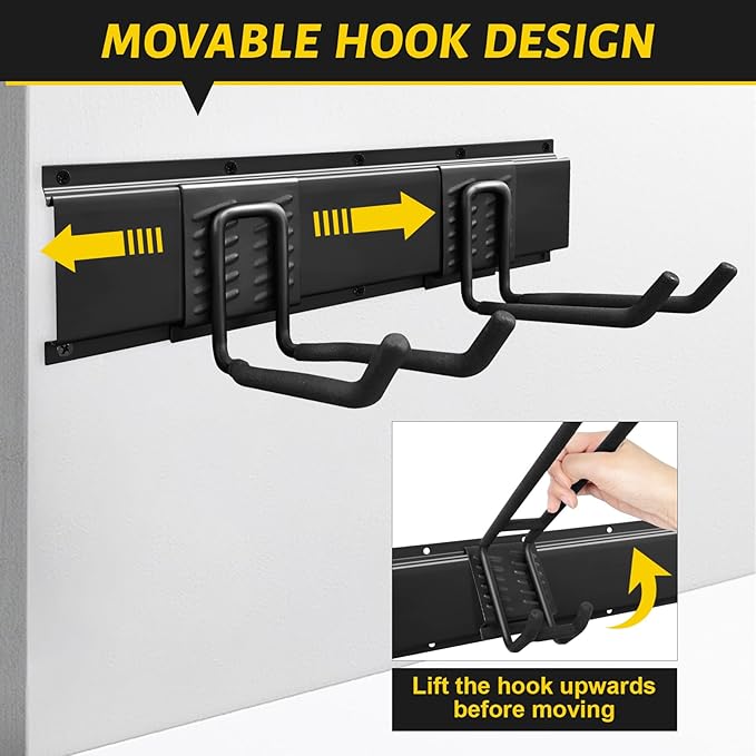 Suemoss Garage Tool Organizer Wall Mount, 48 Inches Garden Tool Organizer with Adjustable Hooks, Metal Garage Storage Rack Max Loading 440lbs, Tool Holder for Hanging Rake Broom Mop Snowboard
