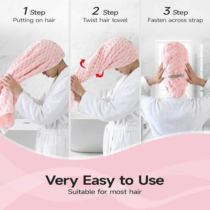 REDKISS 5 Pack Extra Large Hair Towels - Microfiber Oversized Hair Towel Wrap for Women, 23 x 47 inches Hair Towels with Elastic Strap, Super Soft Hair Drying Towels for Long, Thick, Curly Turbans