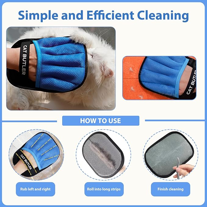 Concutelly Pet Hair Removal Glove for Dogs & Cats,Multifunctional Five-Finger Electrostatic Pet Hair Remover Gloves, Double Sided Bristle Pet Hair Removal Tool Furniture Car Fur Removal
