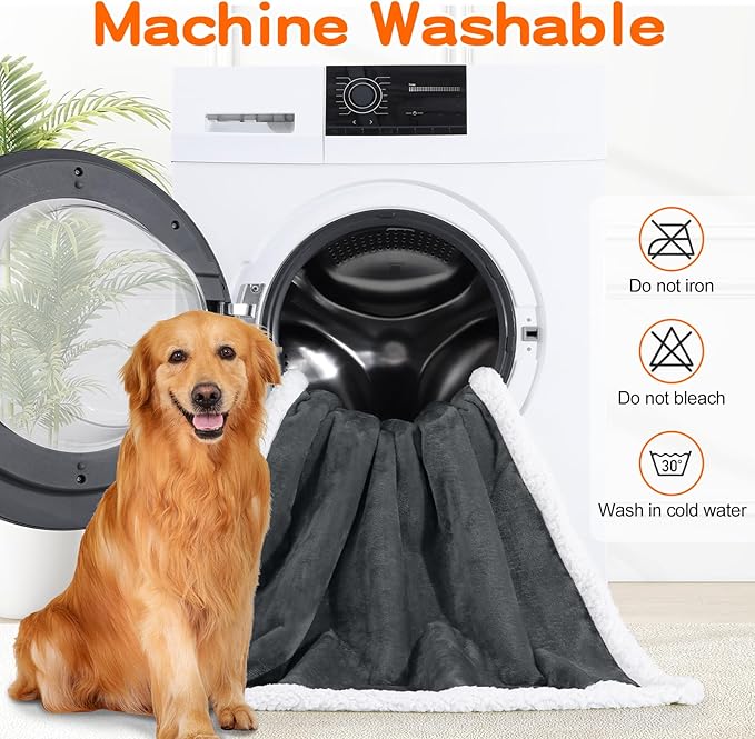 Smiry Waterproof Blanket Throw for Large Dogs, Soft Reversible Dog Blanket for Sofa Couch Bed, Washable Leakproof Sherpa Fleece Furniture Couch Protector(40"x60", Dark Grey/White)