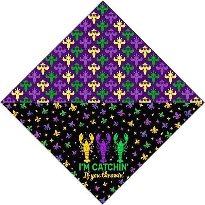 Mardi Gras Dog Bandana Reversible 2 Pack Small, Mardi Gras Pet Bandanas for Dogs Cute Purple Green Yellow Adjustable Triangle Holiday Scarves for Small Medium Boy Girl Dogs