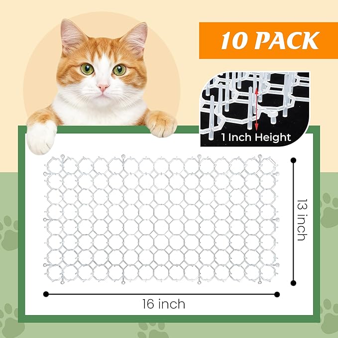 OCEANPAX Clear Scat Mat for Cats 16 x 13 Inch, 10 Pack Transparent Cat Deterrent Mat with 1 Inch Spikes, Indoor Outdoor Pet Training Mat to Keep Cats Off Sofa, Counter & Garden