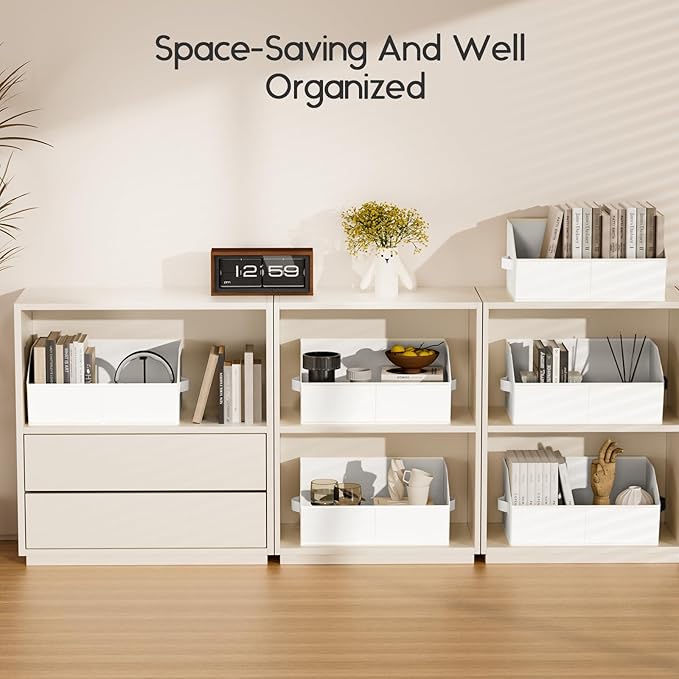Homsorout Large Closet Organizers and Storage Bins - 4 Pack Trapezoid Storage Baskets for Shelves, Foldable Fabric Baskets with Handles Ideal for Closet, Basket, Wardrobe and Shelf Storage, White