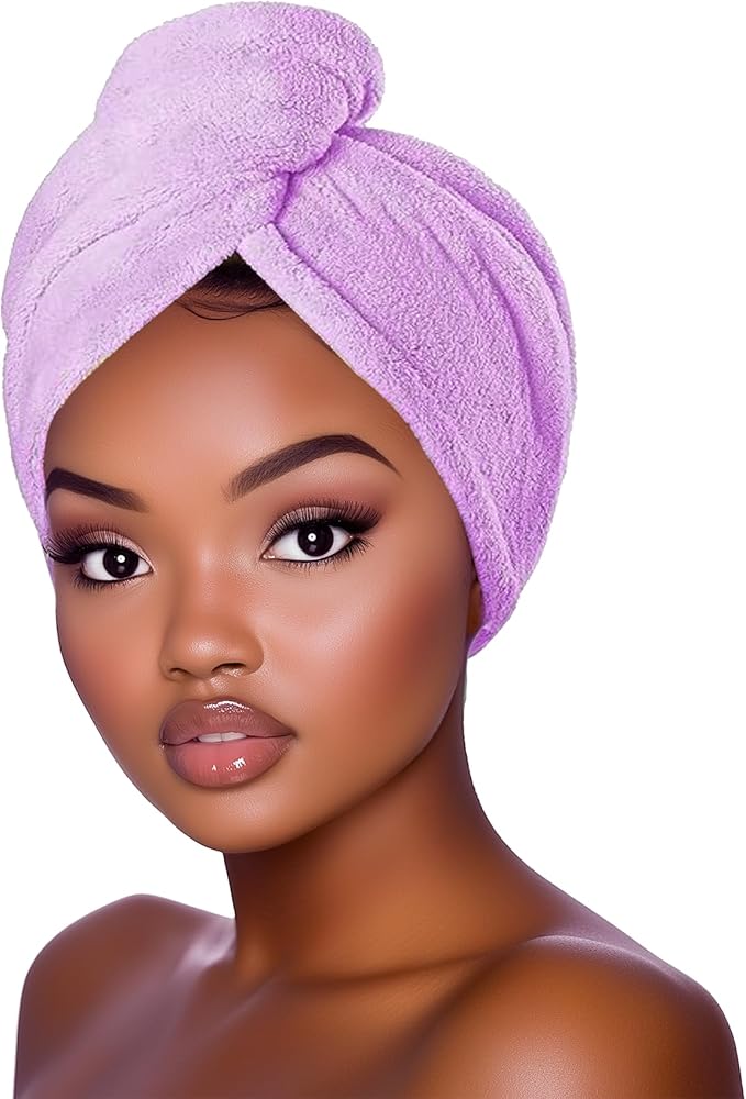 Purple Mango Beauty Hair Towel for Women & Kids - Fast Absorbent Microfiber Towel for Wet Hair Curly, Coily & Wavy Hair - Lightweight, Button Loop Design - Ideal Hair Wrap Towel to Dry Curls Gently