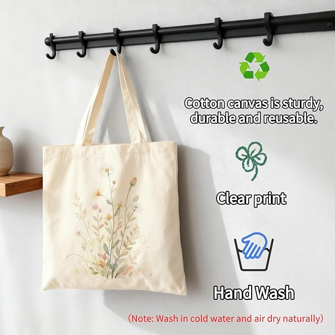 NOFKYNOXA Canvas Tote Bag for Women Girls - Reusable Cotton Tote with Magnetic Buckle & Zipper Inner Pocket | Canvas Tote Bag, Magnetic Buckle, Zipper Inner Pocket, 15.7" x 15.7"