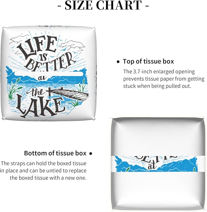 POIUBLE Leather Tissue Box Holder Life is Better at The Lake Tissue Box Cover Square Waterproof Tissue Holder Organizer Modern Napkin Holder for Bedroom Dresser Night Stand Office Desk