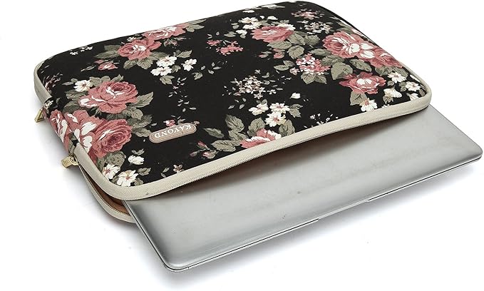 kayond Water-Resistant Canvas 13.3 Inch Laptop Sleeve-Black C Rose