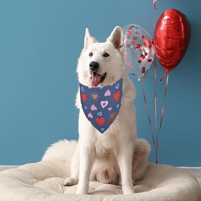 ADOGGYGO Valentine Dog Bandana, Colorful Heart Pet Scarf, Multi Size Offered, White Blue Valentine Heart Bandanas for Medium Large Dogs (Large)