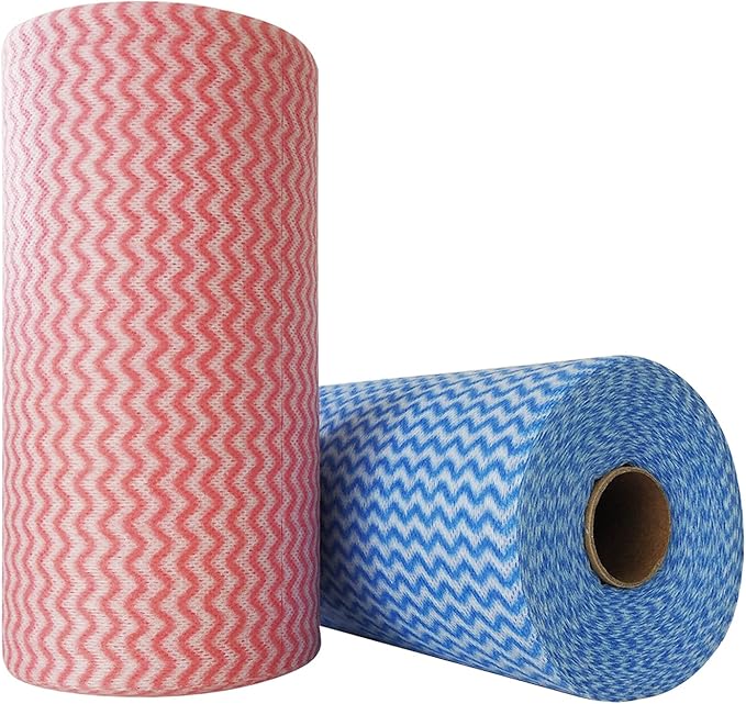 JINYUDOME Reusable Cleaning Cloths Disposable Cleaning Cloth Dish Cloth Dish Towels Dish Rags All Purpose Cloths on 2 Rolls Blue&Red -200 Pieces