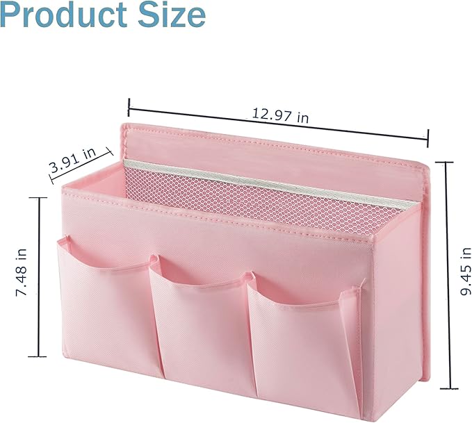 LASAMOLL 2-Pack Hanging Storage Baskets - Wall Organizer with 3 Pockets for Home/Dorm/Closet/Door, Multi-Purpose Space Saver for Office/Bathroom/Nursery - Foldable Fabric Organizer (Pink)