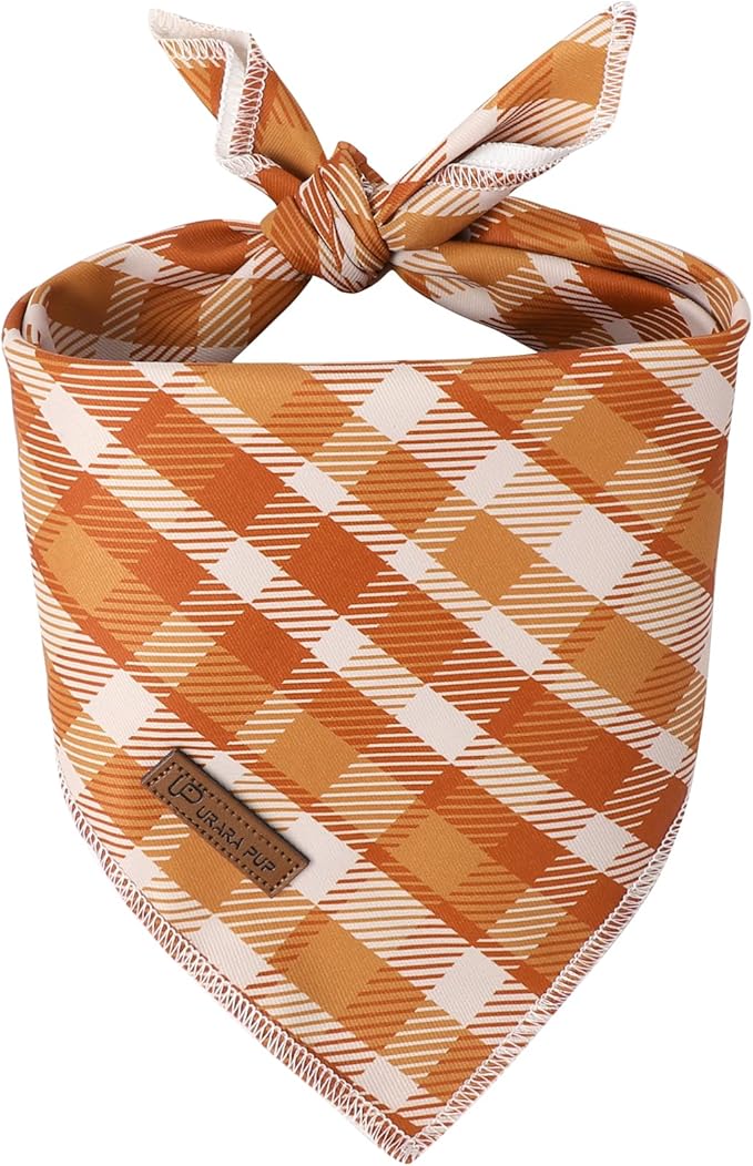 UP URARA PUP Fall Dog Bandana – Autumn Plaid Triangle Scarf for Small Medium Large Dogs, Soft Cotton Pet Bib for Halloween Thanksgiving, Adjustable Dog Kerchief for Daily Wear