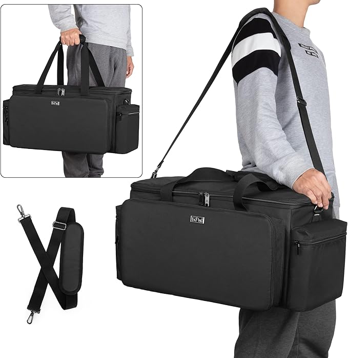 LoDrid Cable File Gig Bag with Detachable Padded Bottom & Dividers, DJ Wire Bag for 14” Laptop, Sound Equipment, DJ Gear, Musician Accessories, Black, Bag Only